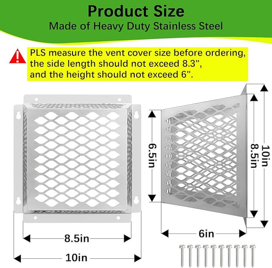 Dryer Vent Bird Guard,Dryer Vent Cover Guard for Most 5" to 6" Bathroom Exhaust Fan Ventilation Cover,8.5"Lx8.5"Wx6"H Stainless Steel Ventilation Bird Cage for Exhaust Fan Cover,2PCS