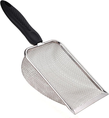SunGrow Reptile Sand Scoop, Stainless Steel Fine Mesh Net for Lizard, Gecko, Snake Habitat, Substrate and Gravel Sifter, Black Non-Slip Handle Sifter, 11” x 4” x 2”, 1 Pc 