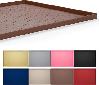 Hubulk Dog Feeding Mat,100% Waterproof Food Grade Silicone Pet Food and Water Bowl Placemat,Dishwasher, High Raised Edge to Prevent Spills,Nonslip Tray to Stop Messes on Floor（24"x16"x0.5", Brown）