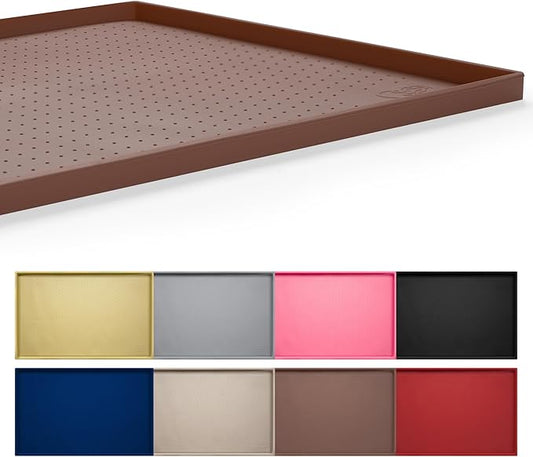 Hubulk Dog Feeding Mat,100% Waterproof Food Grade Silicone Pet Food and Water Bowl Placemat,Dishwasher, High Raised Edge to Prevent Spills,Nonslip Tray to Stop Messes on Floor（24"x16"x0.5", Brown）