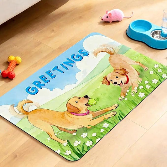 Dog Food Mat for Floors Absorbent, Pet Food Mat, Dogs Greetings Quick Dry Dog Bowl Mats for Food and Water, Non-Slip Cat Pet Feeding Mats for Floor Placemats 12"x20"
