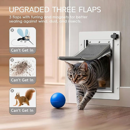 Cat Door for Wall Dog Door for Wall Exterior, 3-Flap Small Pet Door for Walls, All-Metal Frame and Telescoping Tunnel, Pets Up to 15 Lb (Small Size)