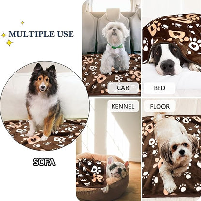Dog Blanket, Soft Fleece Dog Blankets for Large Dogs, Fluffy Flannel Pet Cat Puppy Blanket Mat Cover for Bed Couch, Cute Paw Print Throw Blanket for Dogs, Brown 60"X50"