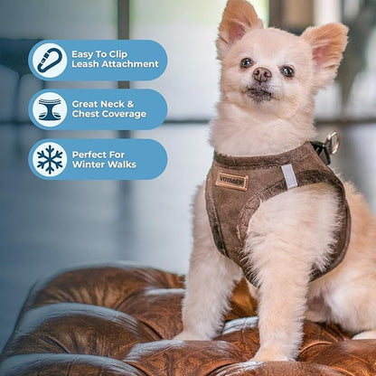 Best Pet Supplies - All Weather Plush, Reflective, No Pull Harness for Small, Medium Dogs, Cats - Secure with Hook & Loop Fastener, Buckle, Double D-Rings - Chocolate Suede, L
