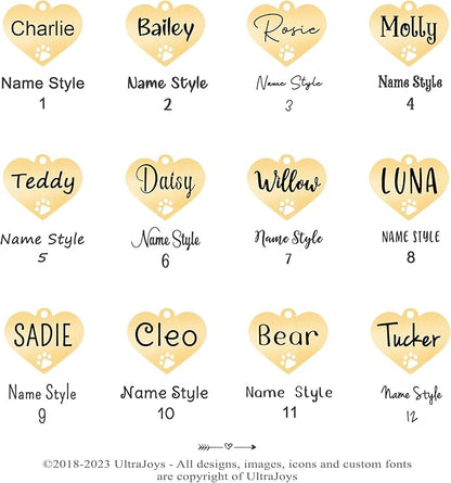 Ultra Joys Dog Tags Personalized for Pets - Hollow Paw Custom Pet ID Tag - Engraved Dog Tag for Small, Large Dogs - Small Heart in Gold