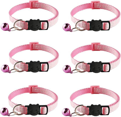 6 Pack Breakaway Cat Collar with Bells, Claw Print Design, Safety Buckle Kitten Collars, 0.4 Inches Width Lightweight, Adjustable 7.5-12.5 Inches Suitable for Girl Boy Cats