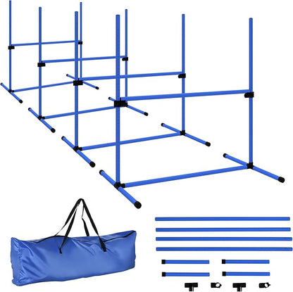 PawHut 4 Piece Dog Agility Training Equipment for Dog Agility Course with Adjustable Height Jump Bars, Included Carry Bag, & Displacing Top Bar, Blue
