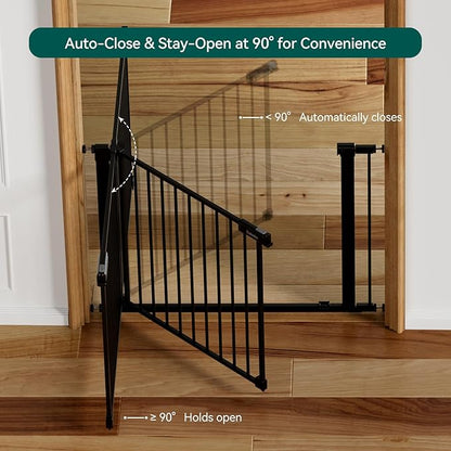 BABELIO Baby Gate for Doorways and Stairs, 31-36" Pet Gate with Wide Walk Thru Door and Lock Indicator, No Drill Pressure Mounted Safety Gate with Double Lock and Self-Closing, Black