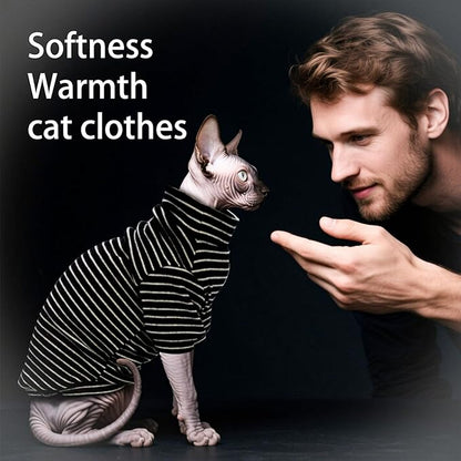 Fleece Sphynx Cat Clothes Soft Hairless Cat Clothes Pullover Cat Sweater for Chihuahua All Season Light and Warm Kitten Cloth for Cats Only Puppy Clothes Small Dog Sweater (B-Striped, S)