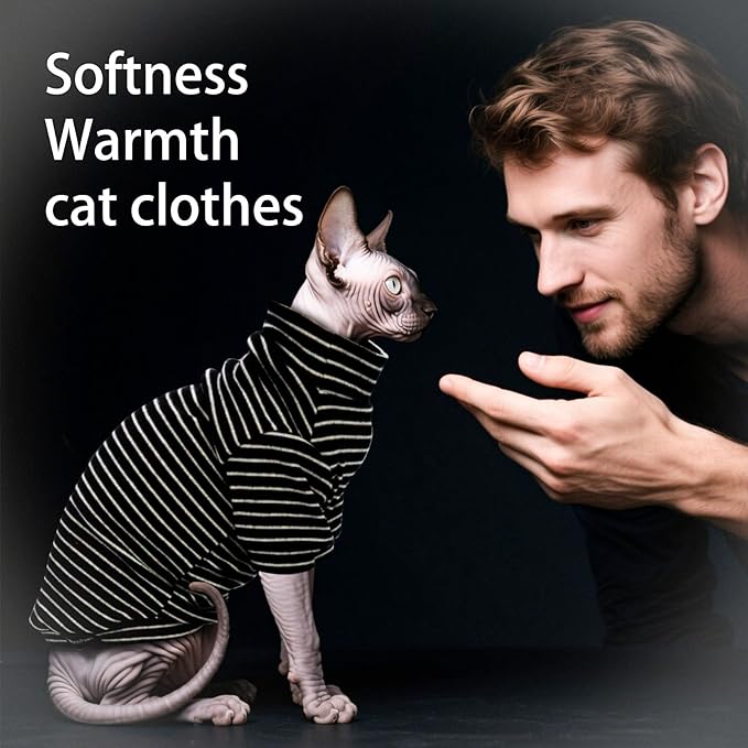 Fleece Sphynx Cat Clothes Soft Hairless Cat Clothes Pullover Cat Sweater for Chihuahua All Season Light and Warm Kitten Cloth for Cats Only Puppy Clothes Small Dog Sweater (B-Striped, 2XL)