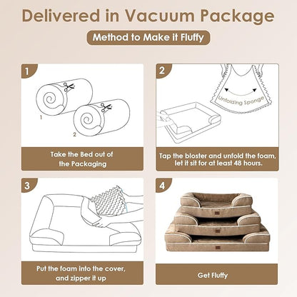 EHEYCIGA Orthopedic XL Dog Beds, Waterproof Memory Foam Dog Bed for Extra Large Dogs, Non-Slip Bottom and Egg-Crate Foam Big Pet Couch Bed with Washable Removable Cover, Camel
