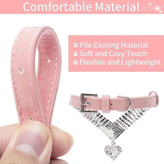 EXPAWLORER Cute Dog Necklace - Rhinestone Dog Collar, Soft Velvet Collar for Girl Boy Cats Dogs, Sparkling Pet Neck Decoration, Adjustable Pet Collar for Puppies Cats Small Medium Dogs, Pink M