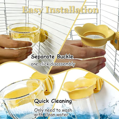 6 PCS Bird Cage Feeder for Vegetable Millet Holder Cage Accessories with Parrot Fruit Forks for Budgie Parrot Cockatiel Lovebirds (Yellow + Feeding Bowl)