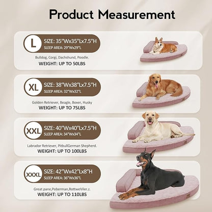 Large Dog Bed - XL Orthopedic Egg-Crate Memory Foam Dog Beds with Removable Washable Cover, Waterproof Pet Beds with Non-Slip Bottom, Pink