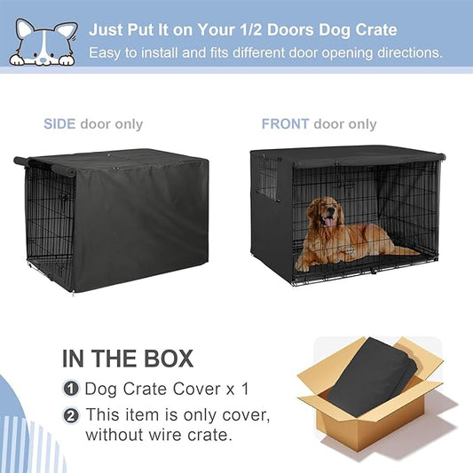 Explore Land Dog Crate Cover Heavy Duty Polyester Pet Kennel Sunshade Universal Fit for 24 inches Wire Cage (Black)