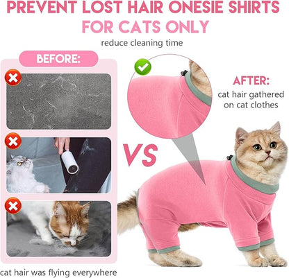 Sticky Cat Clothes Stretchy, Sphynx Hairless Sweater & Pajamas for Cats only, Soft Cat Onesie for Cats After Surgery Female Male & Hair Loss Prevention, Pink 2XL
