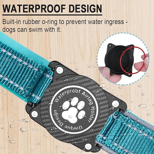 Airtag Dog Collar with Waterproof Air Tag Holder, Luminous Reflective, Soft Padded, Adjustable Nylon Pet Collar for Small Medium Large Heavy Duty Dogs,Blue, M