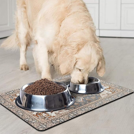 Dog Food Mats for Floors, Absorbent and Quick-Drying Pet Cat Food Mat,Anti-Fouling and Easy-to-Clean Pet Feeding Mat,Dog Bowl Mat for Messy Drinking Water Bowls.12 x20, Bohemia Style