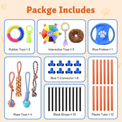 Puppy Play Gym for Small Dogs with 10 Hanging Squeaky Toys - Indoor Enrichment Activity Center with Climbing, Sliding & Interactive Toys, Jungle Gym for Puppy Play