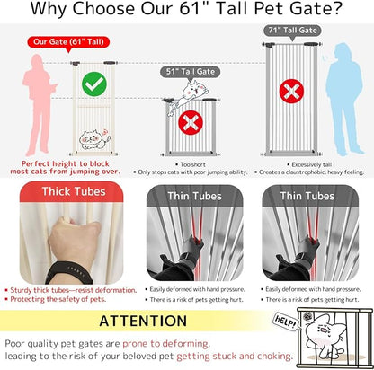 Lumizone Extra Tall Cat Gate 61.02" High Pressure Mounted Extra Wide 30.12"-34.05" (17Sizes) 1.37" Gap No Drilling Auto-Close Tall Pet Gate for Dogs (Cream, 30.12"-34.05"/76.5-86cm)