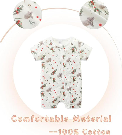 Unisex Summer Trendy 2-Pack Rompers Short Sleeve Zipped Bodysuit Infant Cotton Outfits