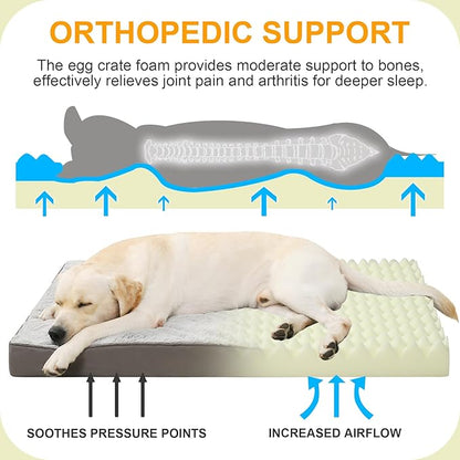 KSIIA Orthopedic Dog Bed - Waterproof, Large, Plush, Washable with Egg Crate Foam & Removable Cover & Nonskid Bottom, 36 x 27 Inch, Gray