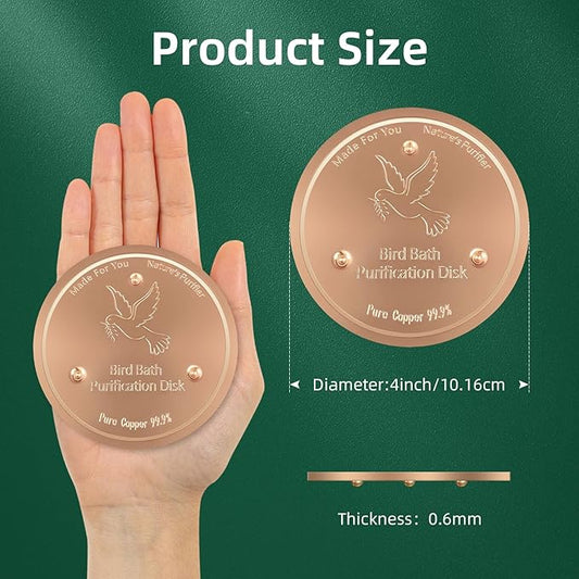 Copper Disk for birdbath, Chicken,Dogs & Cats Water Feeder, 99.9% Pure Copper Disk, Physical Safe Clean Water, Universal Fit for Outdoor Birdbaths, Pets Water Bowls,Year-Round Use (1 Pcs)