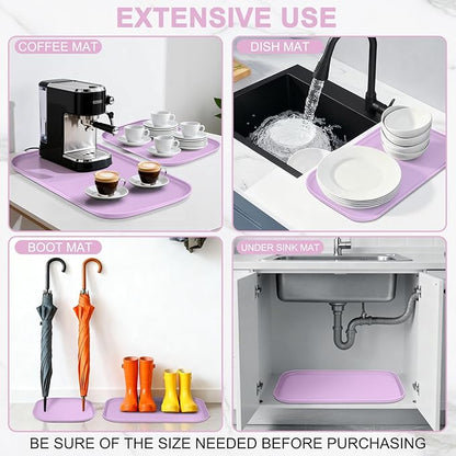 Silicone Pet Food Mat with Raised Edge for Food and Water Bowl, Dog Feeding Mats, Cat Food Trays for Floor Waterproof, Rubber Tray for Dogs and Cats, 19 x 12 x 0.7 Lavender