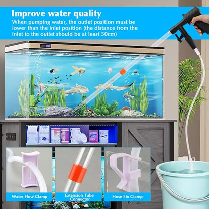 Aquarium Gravel Cleaner, Fish Tank Cleaner Kit, Aquarium Manual Press Noiseless Water Changer, Including Net,Thermometers & Cleaning Accessories for Fish Tank Maintenance