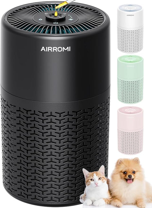 AIRROMI Pets Air Purifier for Home Allergies,Up to 660 ft².HEPA Deodorizing Activated Carbon Filter,With Fragrance Sponge for Better Sleep,Night Light,Pet Dander,Smoke,Odors,Air Cleaner A2002 Black