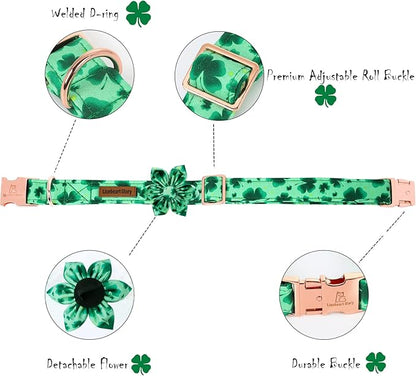 Lionheart Glory St. Patrick's Day Dog Collar, Dog Collar with Flower, Cute Floral Pattern Pet Collars Adjustable Pet Collars for X-Small Dogs