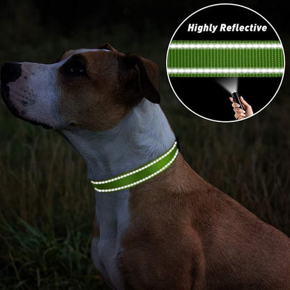 TagME Reflective Nylon Dog Collars, Adjustable Classic Pet Collar with Quick Release Buckle for Large Dogs, Green, 1.0" Width