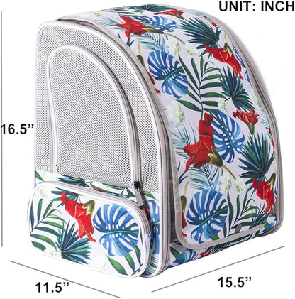 Bird Travel Carrier Backpack with Wooden Stand Perch, Small to Medium Bag to Carry Parrot Parakeet Conure Cockatiel (Multi-Colored, Bird Backpack)