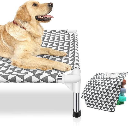 Elevated Outdoor Dog Bed, Large Size, Cotton Material, Non-Slip Feet, Fits up to 100lbs