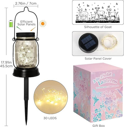 Goat Gifts for Women/Men Goat Solar Lanterns Mom Birthday Animal Lovers Lantern Animal Memorial Lights Solar Garden Decoration for Yard, Patio,Backyard,Porch Torches