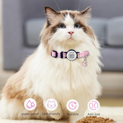 Cat Collar Stars and Moon, Reflective no Bell, Solid & Safe Collars for Cats, Nylon, Kitty Collars, Pet Collar, Breakaway Cat Collar with Smart ID Tags for Boy & Girl,NO APP (Purple)