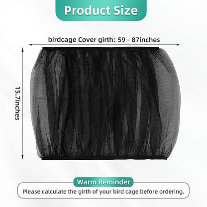 Bird Cage Seed Catcher, Seed Catcher Guard Net Cover, Parrot Nylon Mesh Net Cover, Universal Soft Airy Cage Net Stretchy Skirt for Round Square Cages (Solid-Black, 15.7" x87")