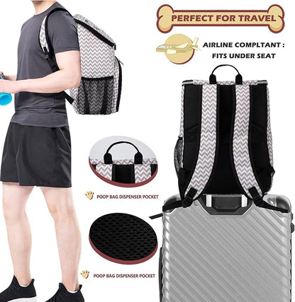 BAGLHER Dog Travel Bag Backpack, Airline Approved Pet Supplies Backpack, Dog Travel Bag with 2 Silicone Collapsible Bowls and 2 Food Baskets BLW