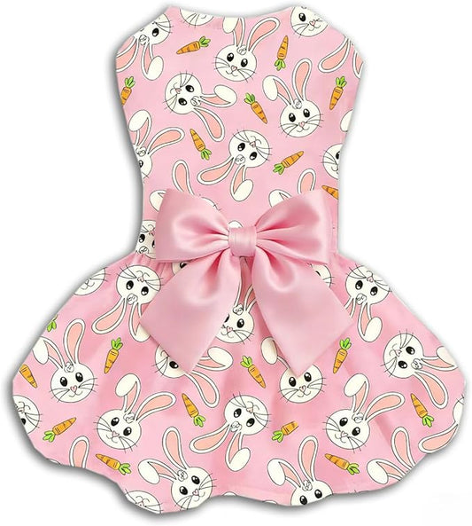 Easter Dog Dress with Pink Bunny Print, Cute Spring Pet Skirt for Small Dogs and Puppies, Soft Comfortable Outfit for Holiday