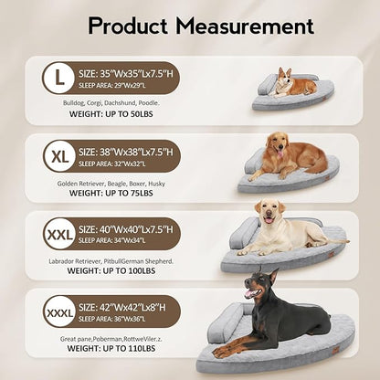 Large Orthopedic Dog Bed with Sides XXXL Dog Beds with Removable Washable Cover Non-Slip Waterproof Pet Bed for Extra Large Dogs - Grey XXXL