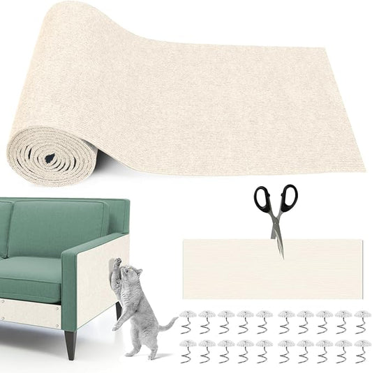 Cat Scratching Mat, 118" x 15.8" Self-Adhesive Trimmable Cat Scratching Carpet Mat with 20 Screws, DIY Cat Scratchers Furniture Protector for Indoor Cats, Couch, Wall and Cat Tree Shelves