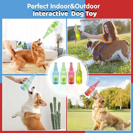 Cute Tough Dog Toy Rubber Bottle Squeaky Dogs Chew Toy Long Lasting Interactive Fetch Toy for Teething Tennis Ball Included (Green, Large)