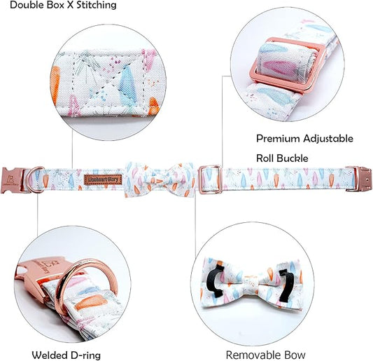 Lionheart glory Easter Dog Collar with Bow Tie Carrot Print Dog Collar Girl or Boy Soft Durable Adjustable Puppy Gift Collar Bows Spring Collar Dog Bow