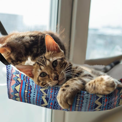 Jetec 2 Pack Cat Hammock for Cage, Catio Accessories Reversible Soft Cats Bed with Adjustable Straps and Hooks Double-Sided Linen and Fleece Hanging Hammock for Cats, Kitten(Ethnic Pattern,L)