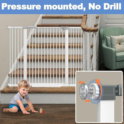72.2"-76.7" Extra Wide Baby Gate, 40.5" Tall Dog Gate Indoor,Walk Through Pet Gates for Doorways Kitchen No Drilling Auto Close Pressure Mounted Safety Child Toddler Gate, White