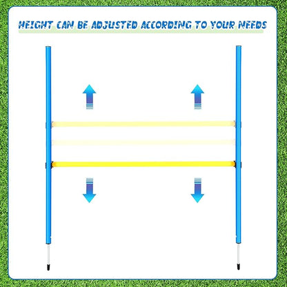 8 Set Dog Agility Jump Adjustable Dog Agility Hurdle Training Equipment Portable Jumper Hurdle Park Indoor Outdoor Exercise Tool 3.44ft High/ 2.95ft Wide(Blue and Yellow)