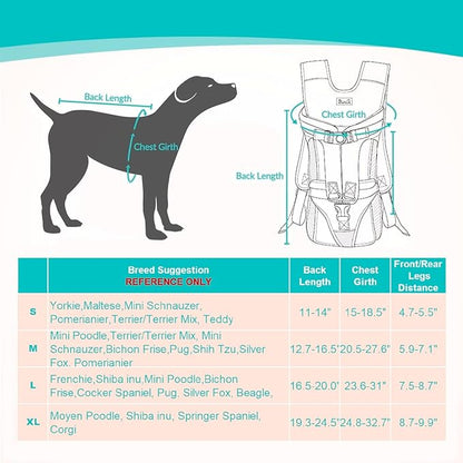 Dog Carrier Backpacks, Adjustable Dog Backpack Carrier, Legs Out Easy-fit Dog Chest Carrier for Medium Small Dogs, Hands Free Dog Front Carrier for Hiking, Cycling（Black XL）