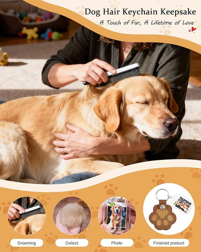 Seyaa Pet Memorial Gifts for Dog Owner Lovers, Dog Hair Storage Keychain with Photo Holder, Leather Paw Keychain Accessories