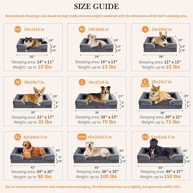 Comfort Expression Orthopedic Dog Bed for Medium Dogs 30x20 Inch, Waterproof Supportive Egg Crate Foam Medium Pet Bed with Removable Bolster, Dog Couch with Washable Cover & Non-Slip Bottom, Dark Grey