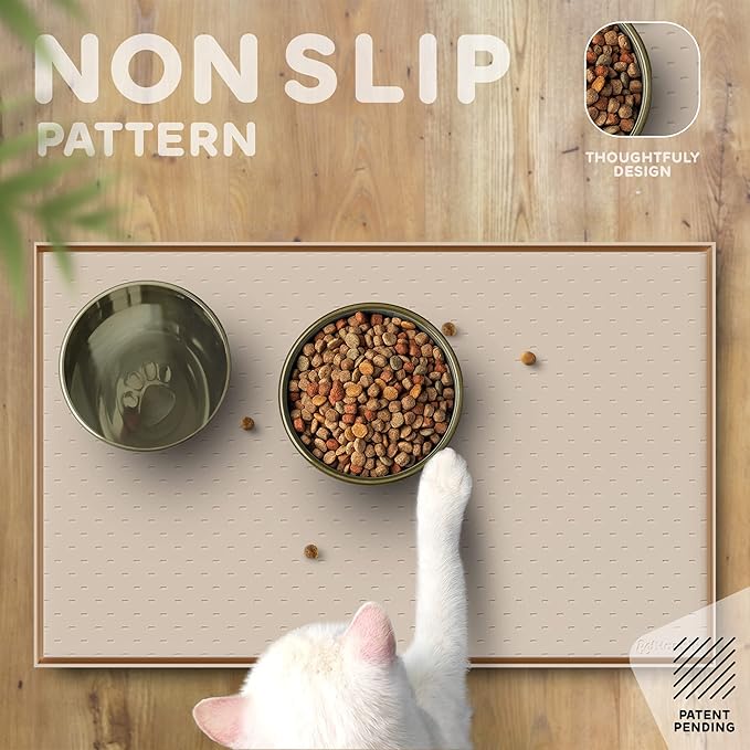 Dog Food Mat - 28x18 Raised Edges Dogs Mat for Food and Water Prevent Spill, Waterproof Cat Food Mats Protect Floors, Easy Clean Dog Bowl Mats for Food and Water, Silicone Pet Feeding Placemats